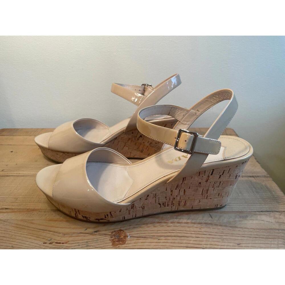 Prada Patent Leather Cream Cork Wedge Sandals (Si… - image 5